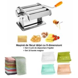 Preț Promo Mașina de făcut tăieței + Set 4 cutii pentru depozitate frigider + Set 10 lavete magice