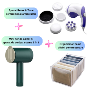 Preț Promo Aparat Relax tone + Mini fier de calcat și curățat scame 2 in 1+ Organizator haine pliabil pentru sertare