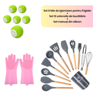 Preț Promo Set 6 Bile de igienizare pentri Frigider + Set 12 ustensile de bucatarie + Set Mănuși Silicon