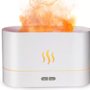 Umidificator de camera HUMID2, efect de flacara, difuzor ultrasonic aromaterapie, 190ml, alb si negru