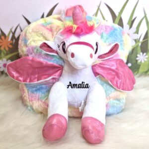 Ghiozdan Din Plus Pentru Copii Unicorn Curcubeu Roz Personalizat