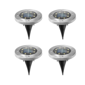 Set 4 Lampi Solare Gradina Tip Spot, 8 Leduri, 12X14 Cm, Impermeabil, Argintiu, Metal/ Sticla