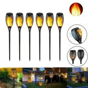 Set 6 Lampi solare cu efect flacara, 12 LED-uri, rezistenta la apa