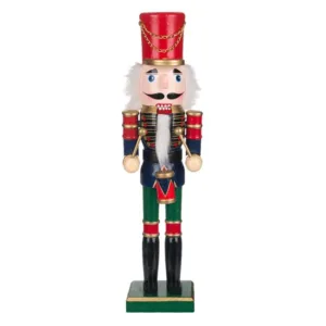 Soldat din Lemn Decorativ de Craciun Uniforma Albastra Rosie Palarie Toba 51cm